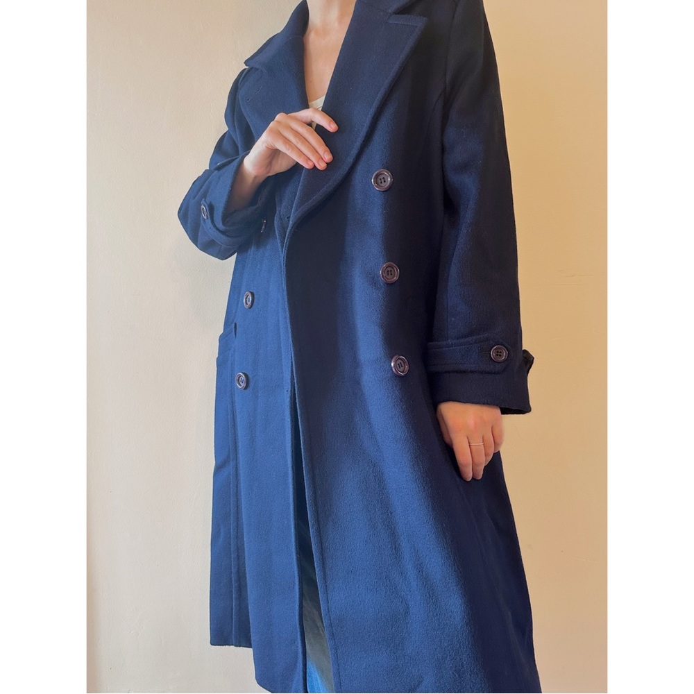 VINTAGE NAVY WOOL CECIL GEE LONG COAT DOUBLE BREASTED RELAXED OVERSIZED